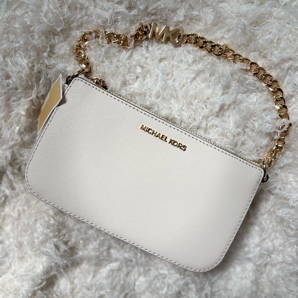 Michael Kors Cream and Gold Saffiano pouchette